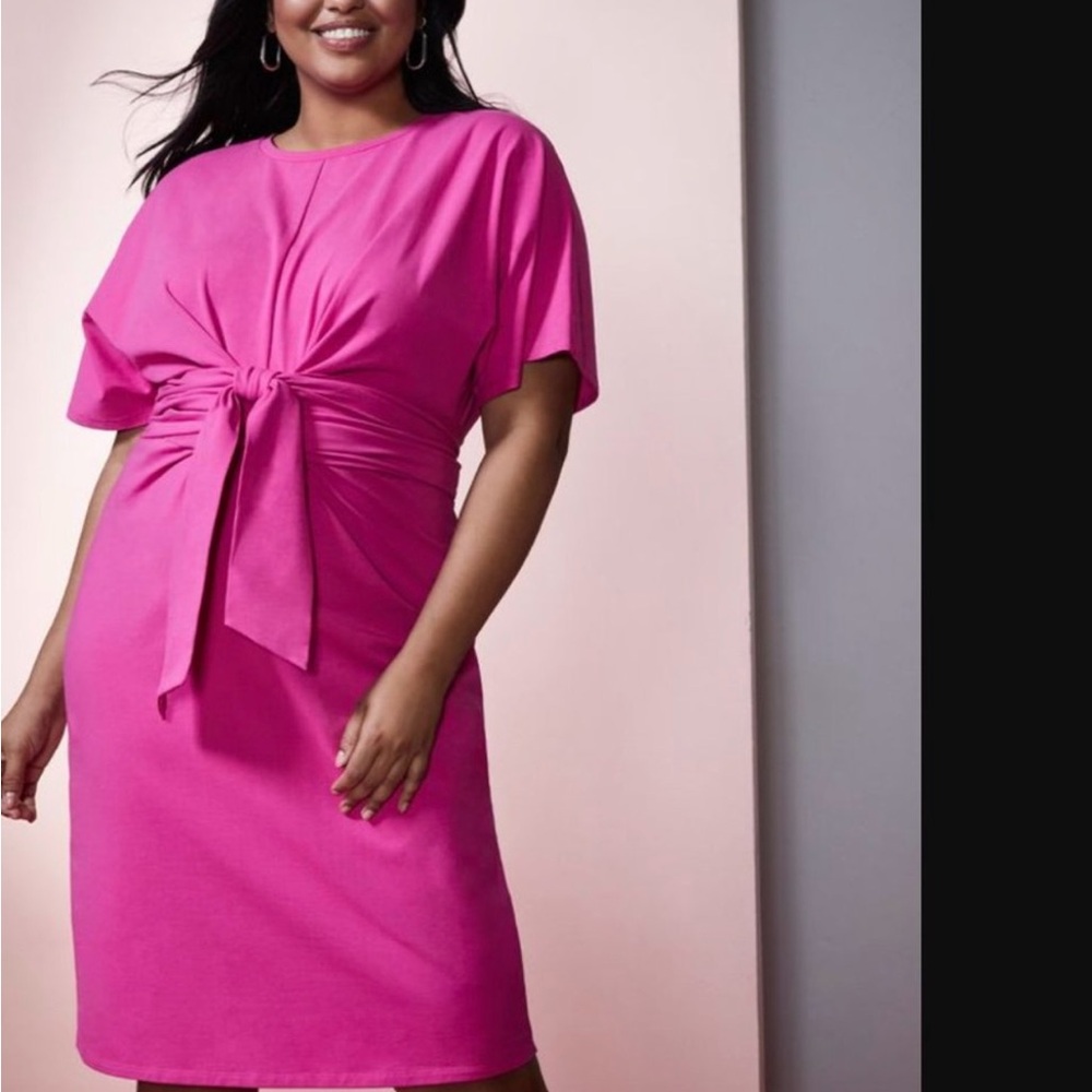 Eloquii Bright Pink Short Sleeve Cross Front Flutter Sleeve Dress Size 16